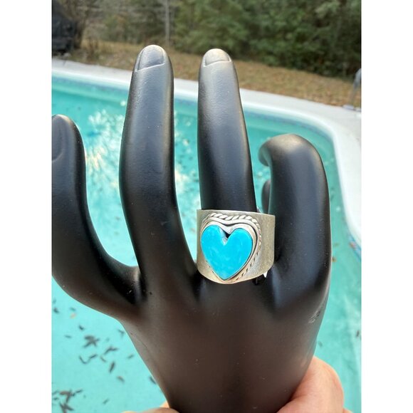 Artisan Heart  Sterling Silver Kingman Turquoise Cigar Band Statement Ring 9.5 - Picture 11 of 13